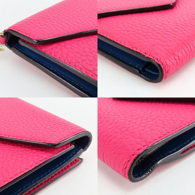 Dior Christian Trifold Wallet Compact Wallet Leather Pink Navy with Charm