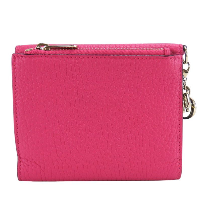 Dior Christian Trifold Wallet Compact Wallet Leather Pink Navy with Charm