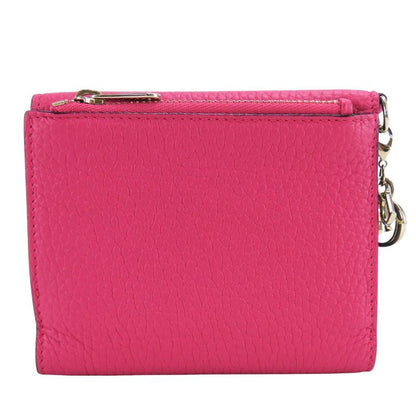Dior Christian Trifold Wallet Compact Wallet Leather Pink Navy with Charm