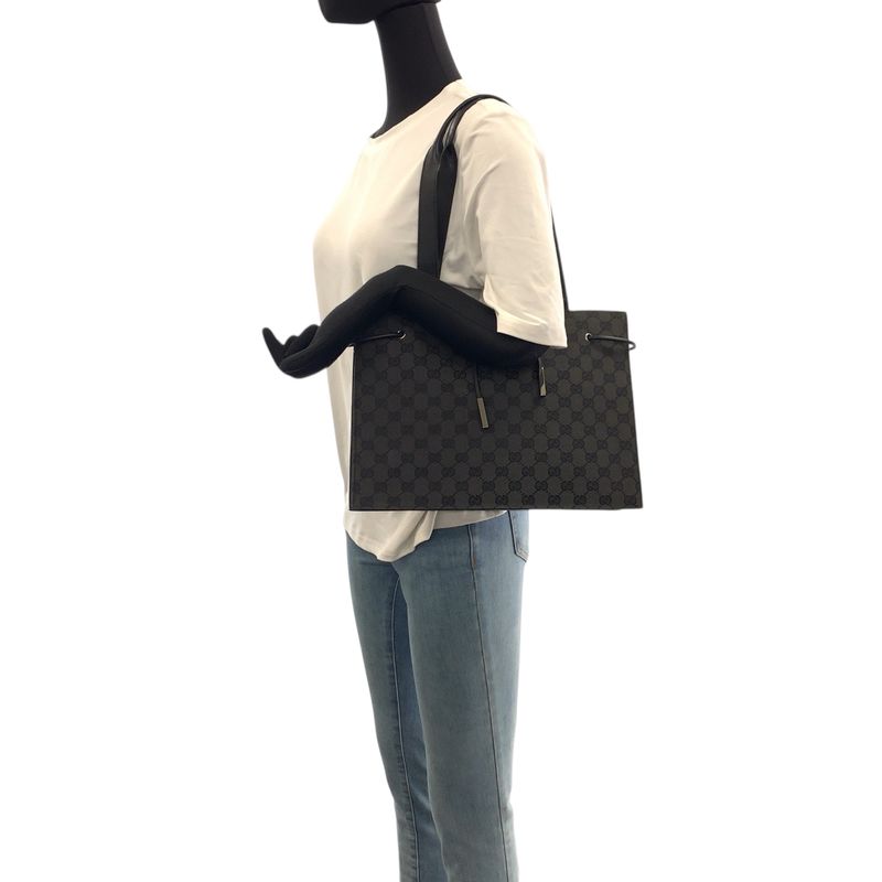 Gucci Black Silver GG Canvas Leather 002 Shoulder Bag