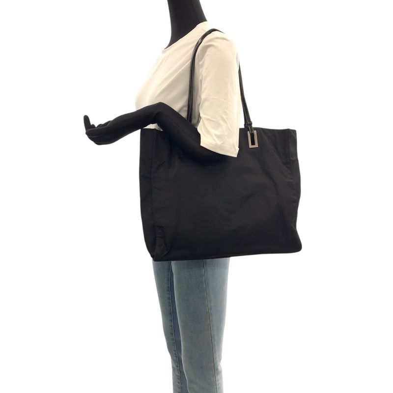 Prada Tessuto Black Silver Nylon Leather Tote