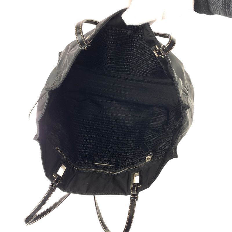 Prada Tessuto Black Silver Nylon Leather Tote