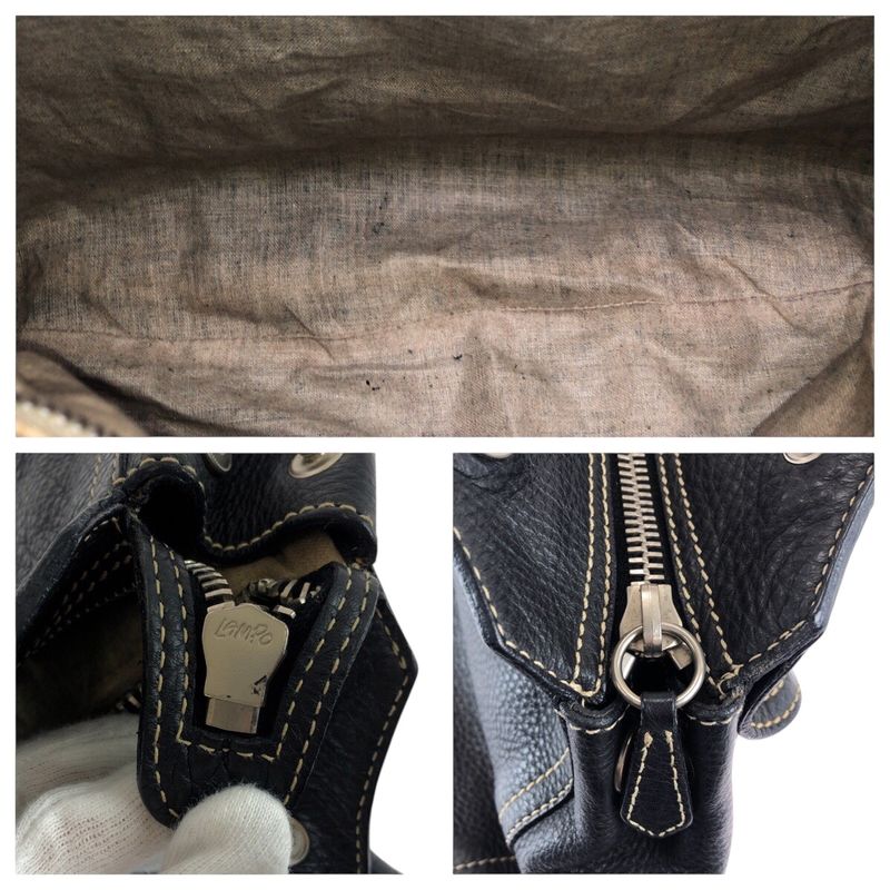 Prada Logo Black Silver Calf Shoulder Bag Tote