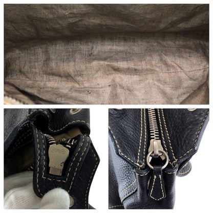 Prada Logo Black Silver Calf Shoulder Bag Tote