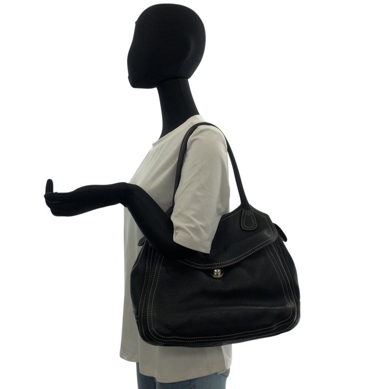 Prada Logo Black Silver Calf Shoulder Bag Tote