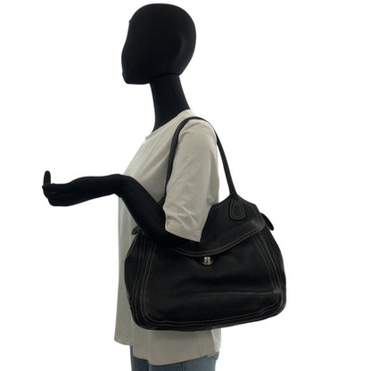 Prada Logo Black Silver Calf Shoulder Bag Tote