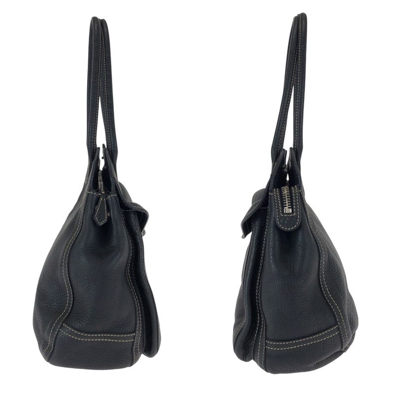 Prada Logo Black Silver Calf Shoulder Bag Tote