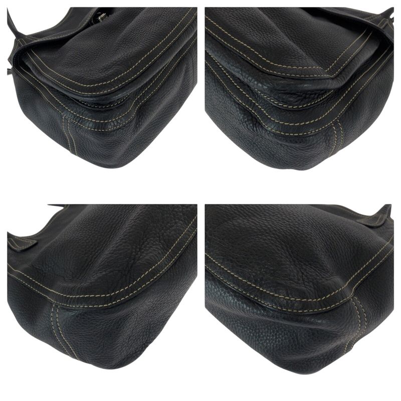 Prada Logo Black Silver Calf Shoulder Bag Tote