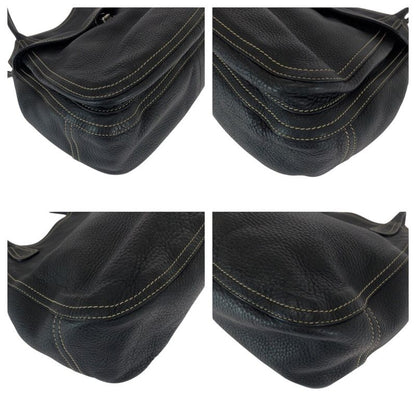 Prada Logo Black Silver Calf Shoulder Bag Tote