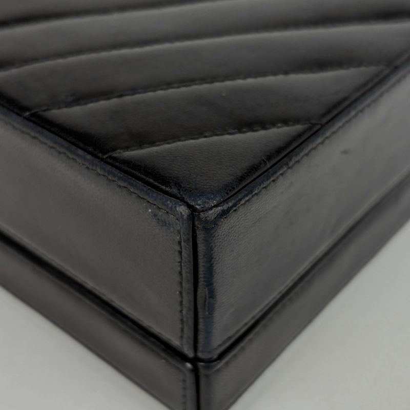 Chanel Stitch Shoulder Bag Chevron CC Logo Leather Black