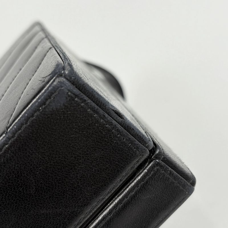 Chanel Stitch Shoulder Bag Chevron CC Logo Leather Black