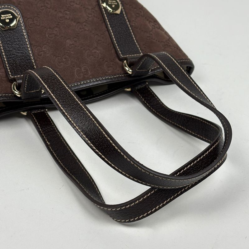 Gucci GG Pattern Tote Suede Brown