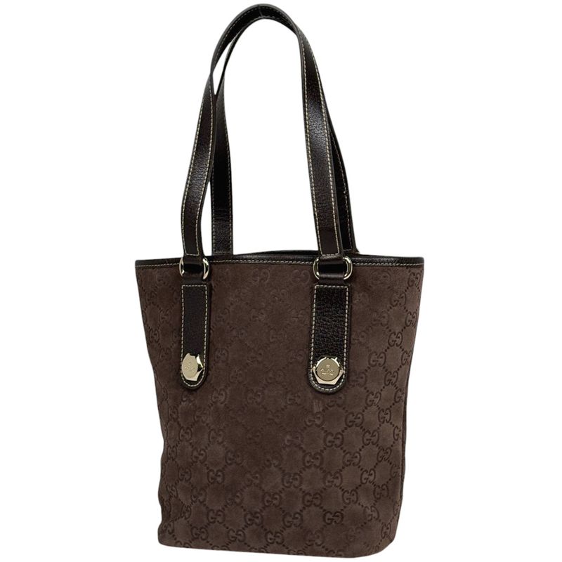 Gucci GG Pattern Tote Suede Brown