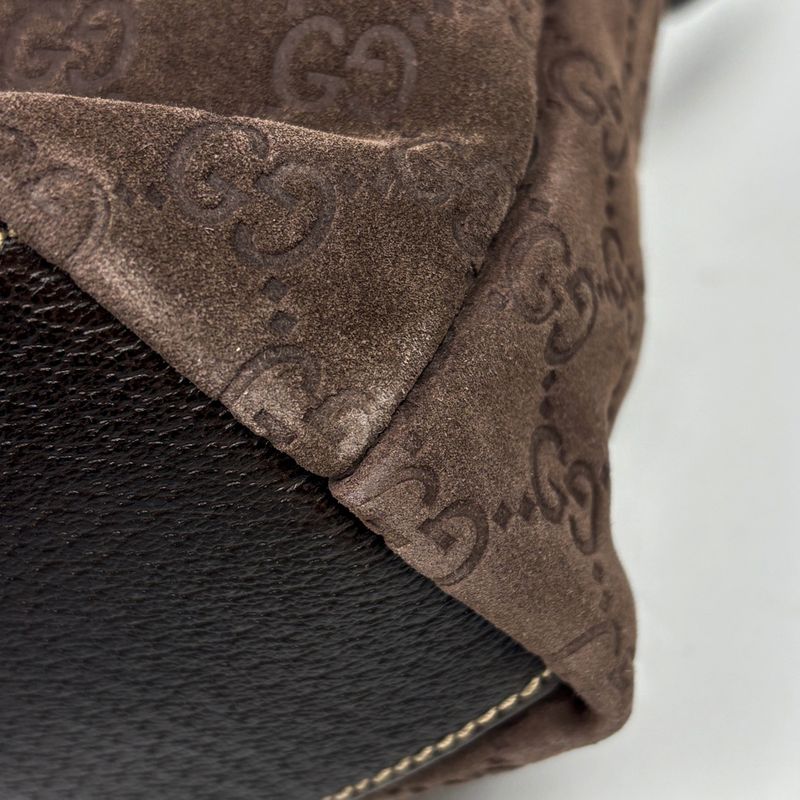Gucci GG Pattern Tote Suede Brown