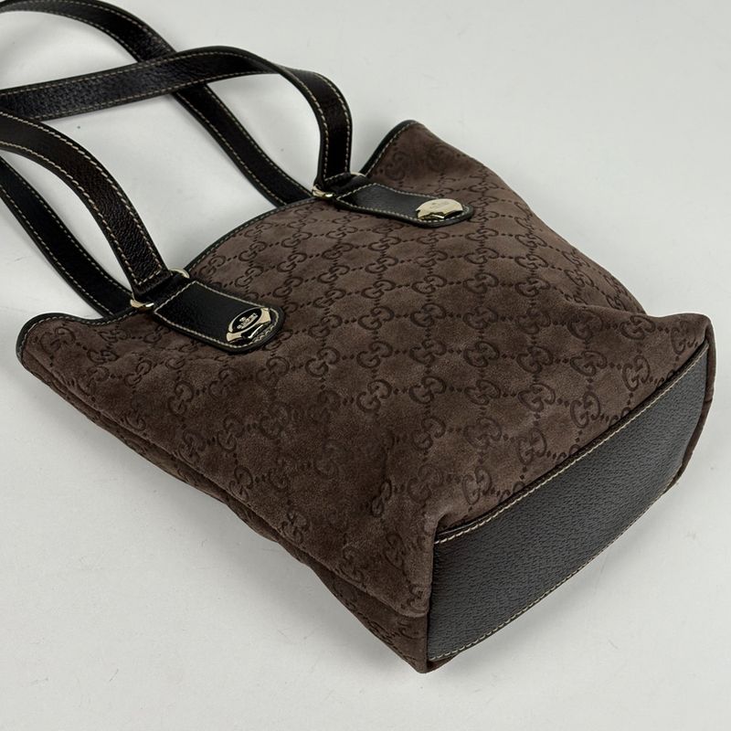 Gucci GG Pattern Tote Suede Brown