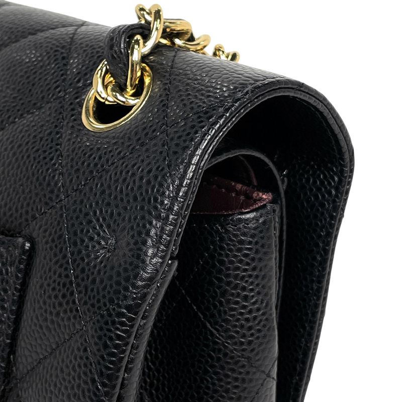 Chanel Big Quilted Double Flap Chain Shoulder Bag CC Logo Caviar