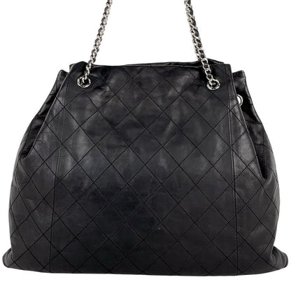 Chanel CC Logo Chain Shoulder Bag Quilted Leather Navy