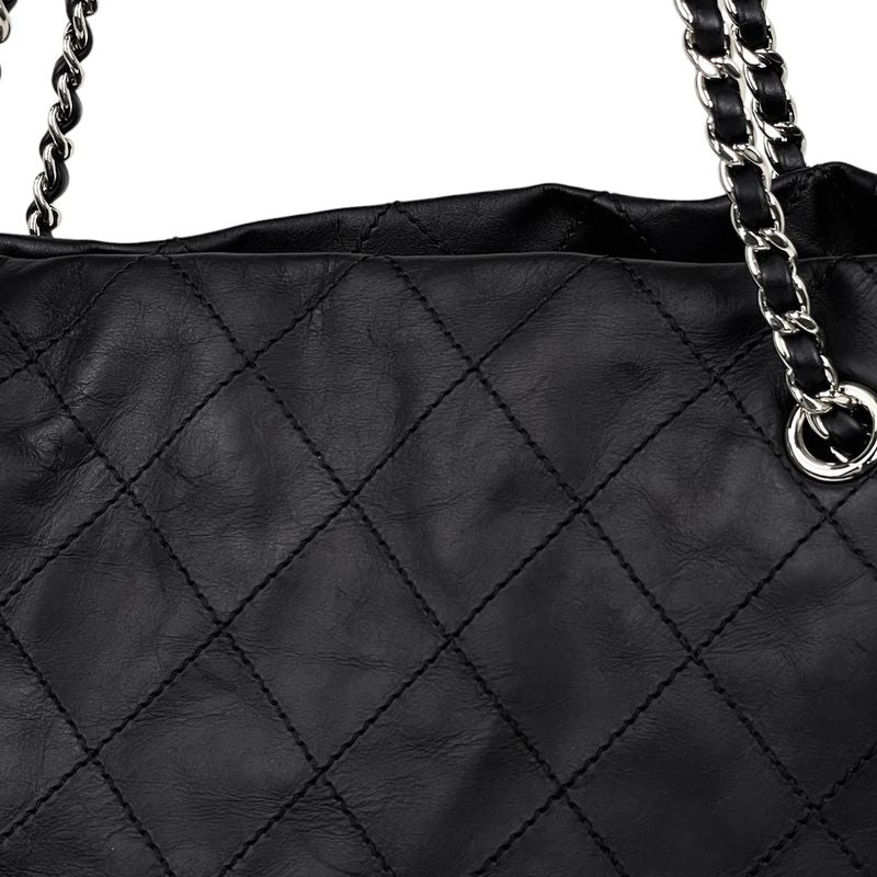 Chanel CC Logo Chain Shoulder Bag Quilted Leather Navy