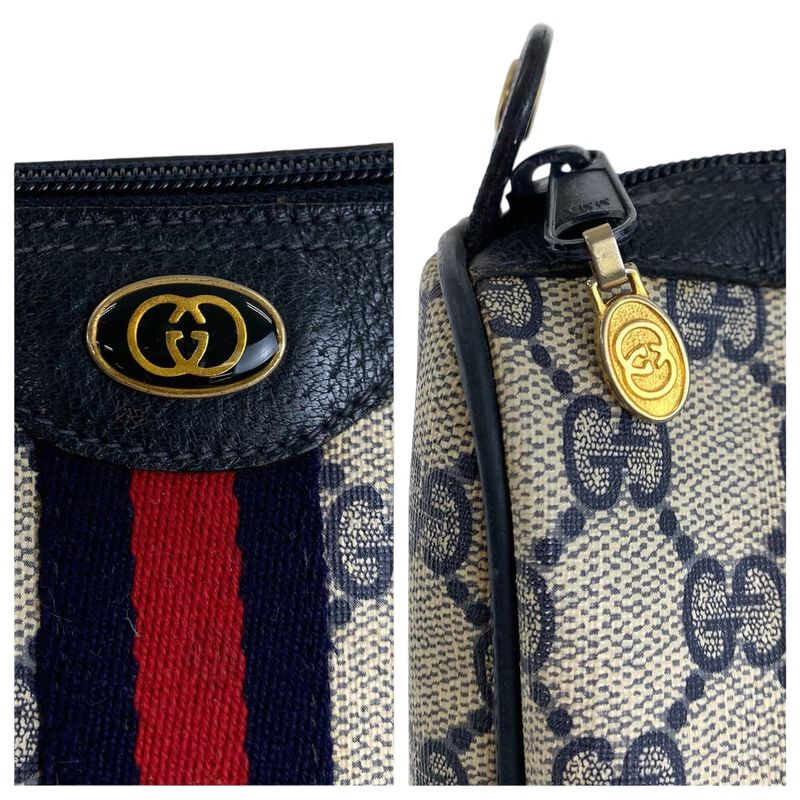 Gucci Vintage Sherry Line Gray GG Supreme Canvas 41 02 017 Clutch Second