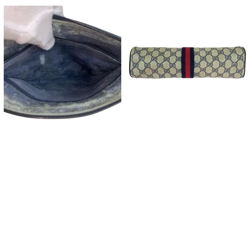 Gucci Vintage Sherry Line Gray GG Supreme Canvas 41 02 017 Clutch Second