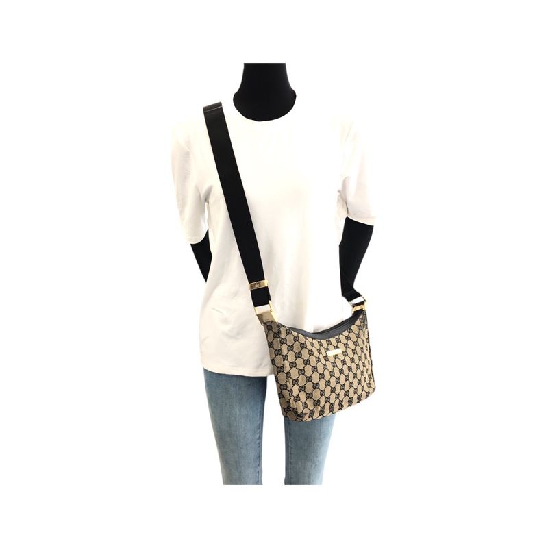 Gucci Beige Black Gold GG Canvas Leather 019 Shoulder Bag
