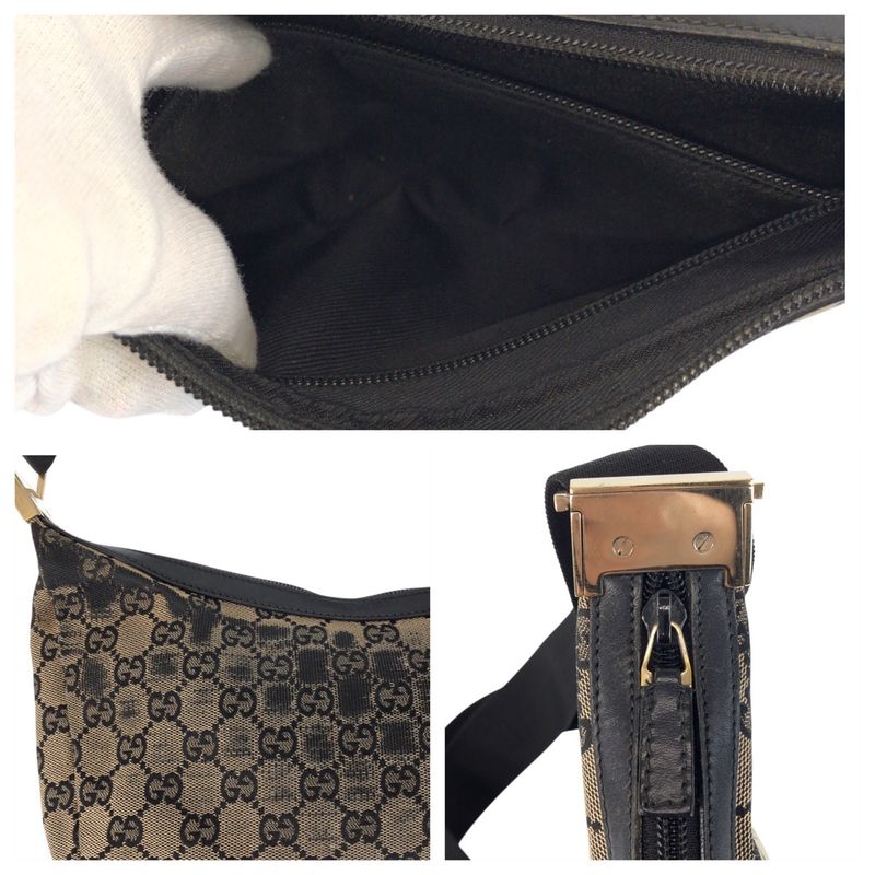 Gucci Beige Black Gold GG Canvas Leather 019 Shoulder Bag