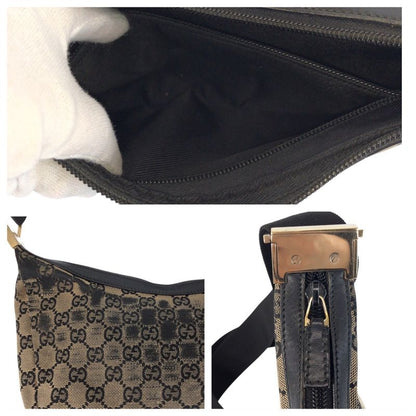 Gucci Beige Black Gold GG Canvas Leather 019 Shoulder Bag