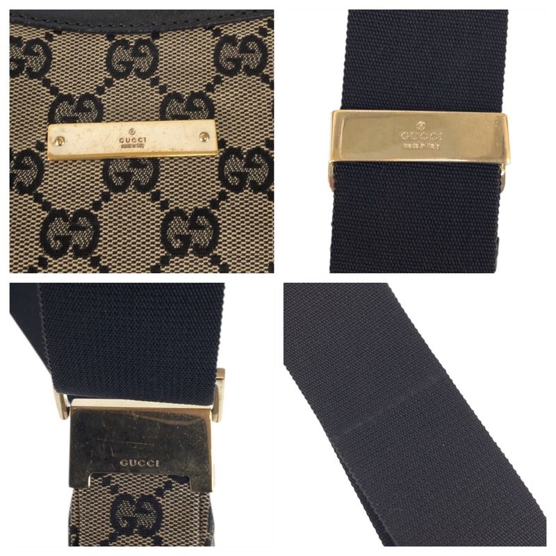 Gucci Beige Black Gold GG Canvas Leather 019 Shoulder Bag
