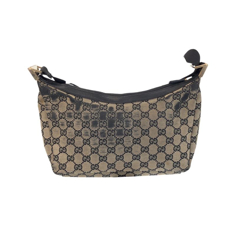 Gucci Beige Black Gold GG Canvas Leather 019 Shoulder Bag