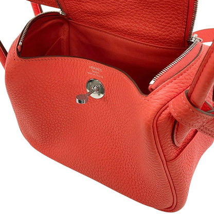 Hermes Lindy Mini Rose Texas Silver Taurillon Clemence 2-Way