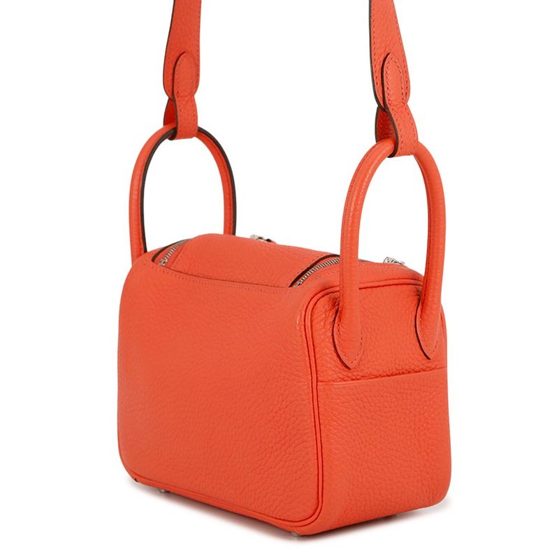 Hermes Lindy Mini Rose Texas Silver Taurillon Clemence 2-Way
