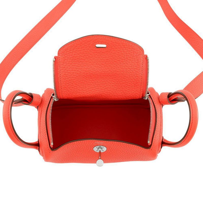 Hermes Lindy Mini Rose Texas Silver Taurillon Clemence 2-Way