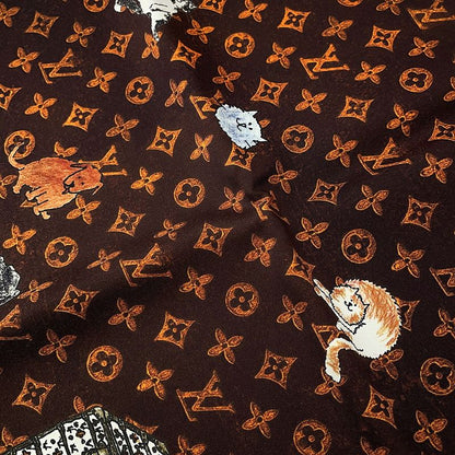 Louis Vuitton Scarf Carre Catgram Transformed Monogram Silk Brown Orange