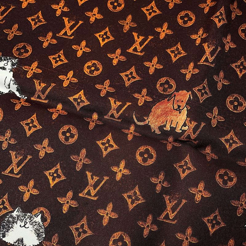 Louis Vuitton Scarf Carre Catgram Transformed Monogram Silk Brown Orange