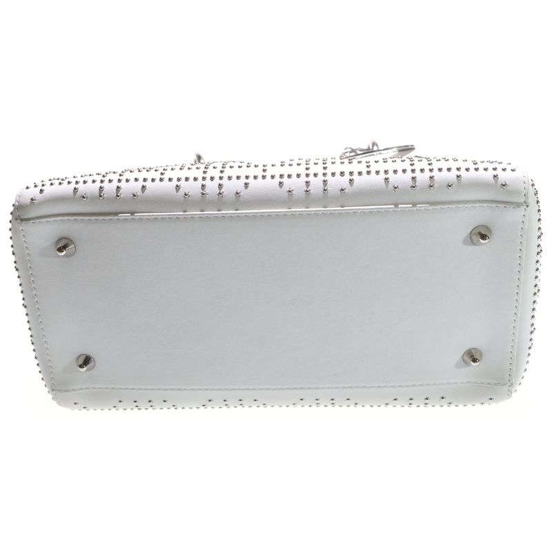 Dior Christian 2-Way Handbag Cannage Studs White Leather