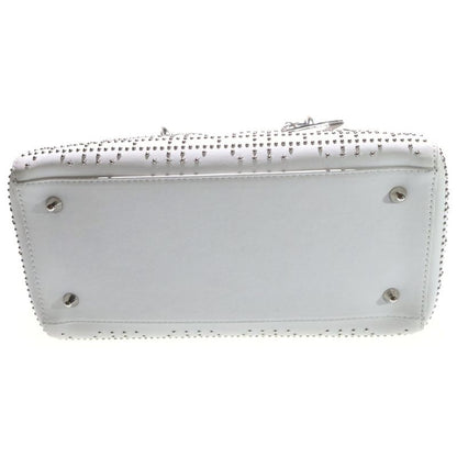 Dior Christian 2-Way Handbag Cannage Studs White Leather