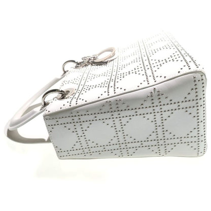 Dior Christian 2-Way Handbag Cannage Studs White Leather
