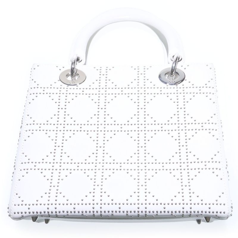 Dior Christian 2-Way Handbag Cannage Studs White Leather