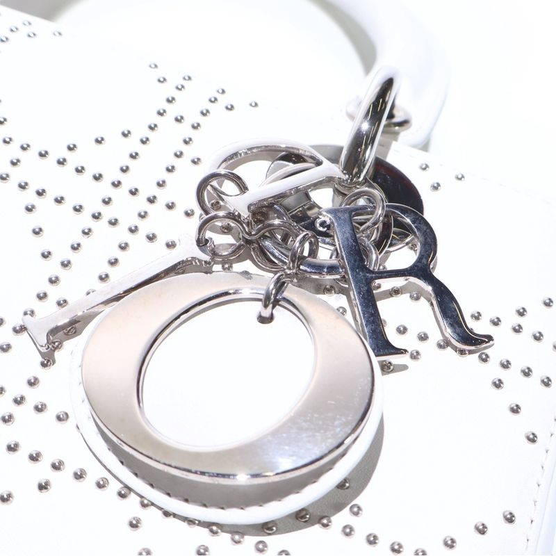 Dior Christian 2-Way Handbag Cannage Studs White Leather