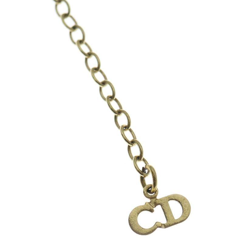 Dior Christian Padlock Necklace Pendant Chain Gold Rhinestone