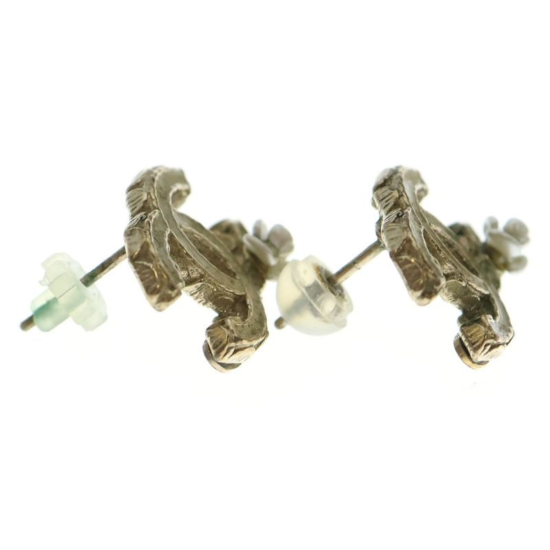 Chanel CC Logo Earrings Camellia Gold White