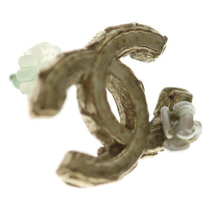 Chanel CC Logo Earrings Camellia Gold White