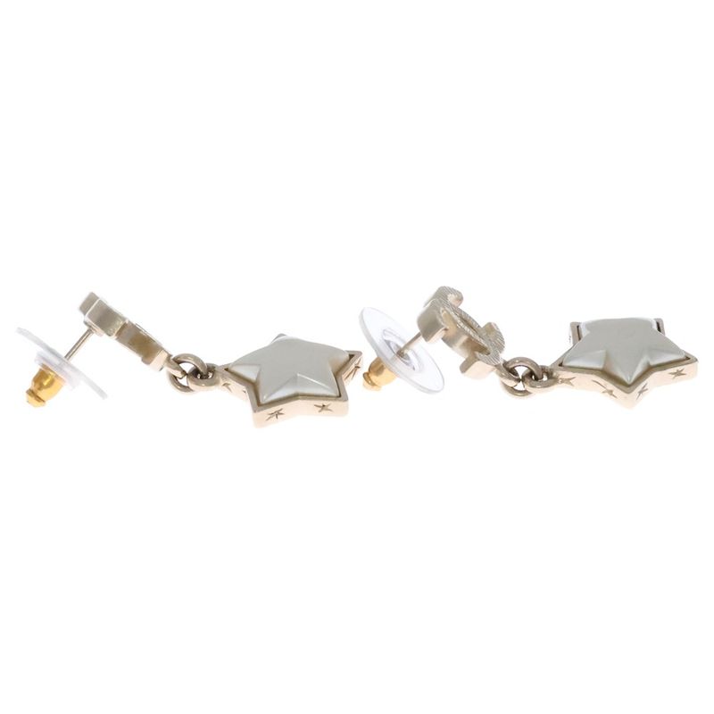 Chanel Star Motif CC Logo Earrings Pearl Gold