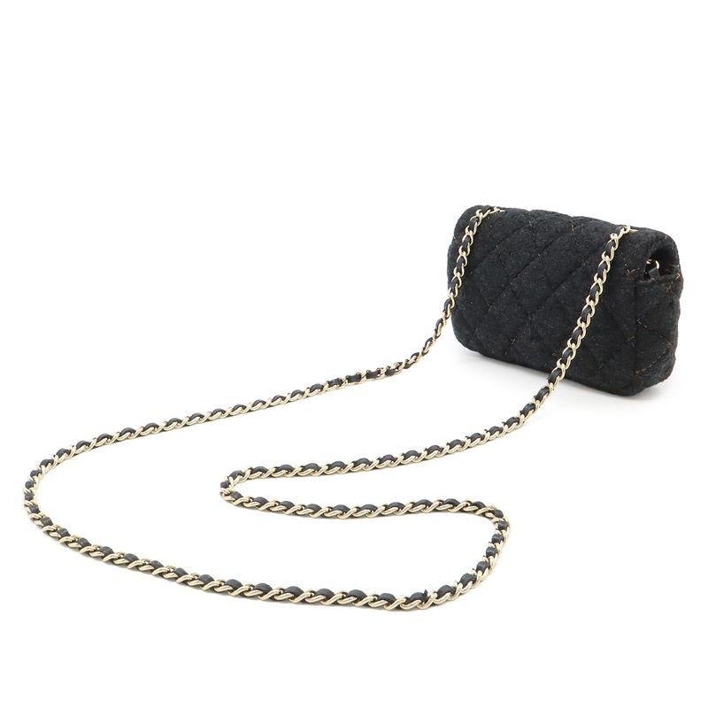 Chanel Mini Quilted Wool Quilted CC Logo Chain Shoulder Bag Pochette