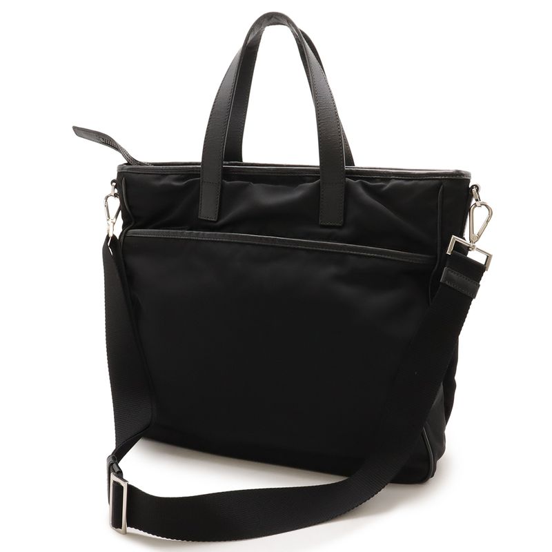 Prada Tote 2-Way Shoulder Bag Nylon Leather Nero Black Silver