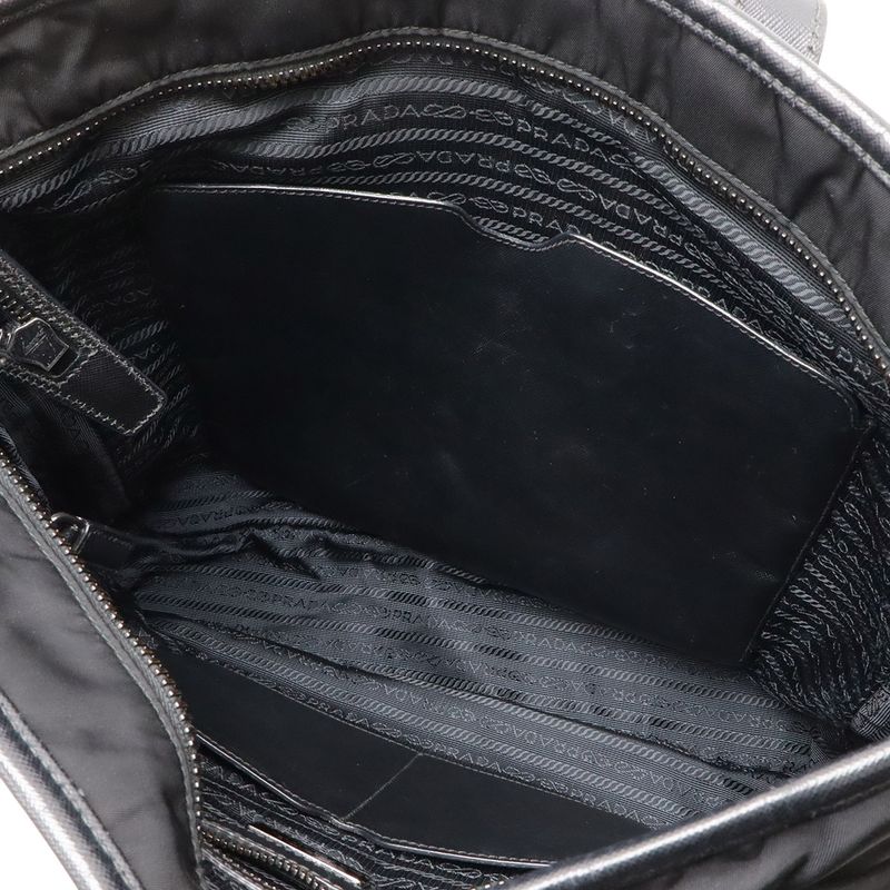 Prada Tote 2-Way Shoulder Bag Nylon Leather Nero Black Silver