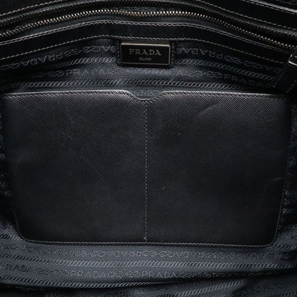 Prada Tote 2-Way Shoulder Bag Nylon Leather Nero Black Silver