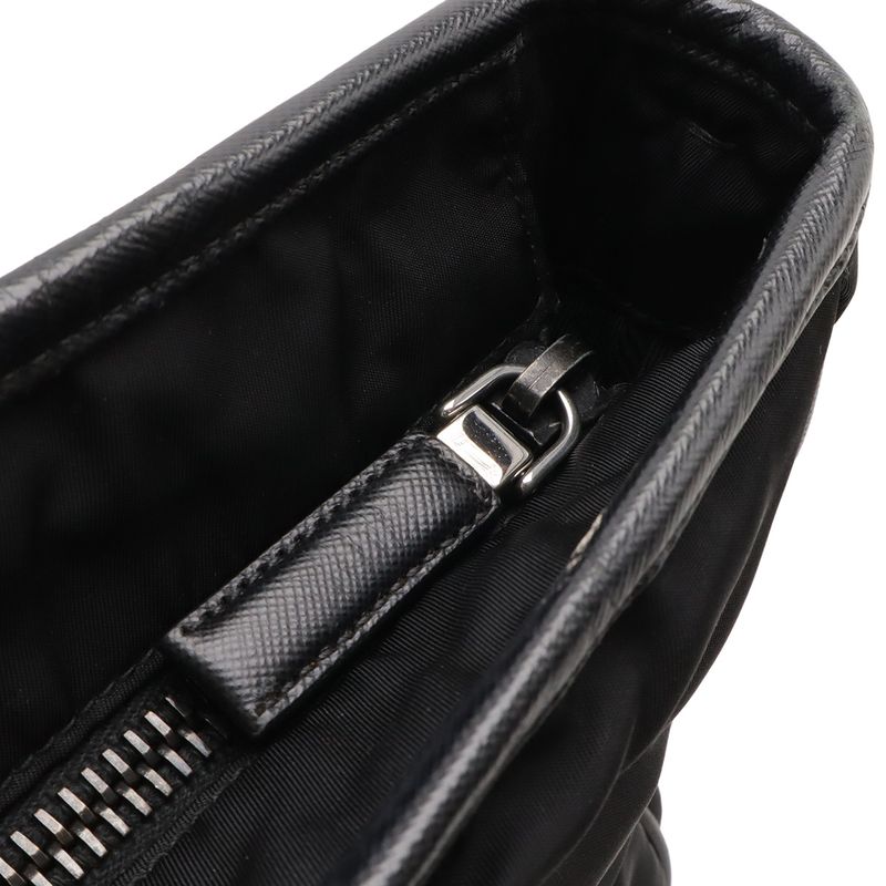 Prada Tote 2-Way Shoulder Bag Nylon Leather Nero Black Silver