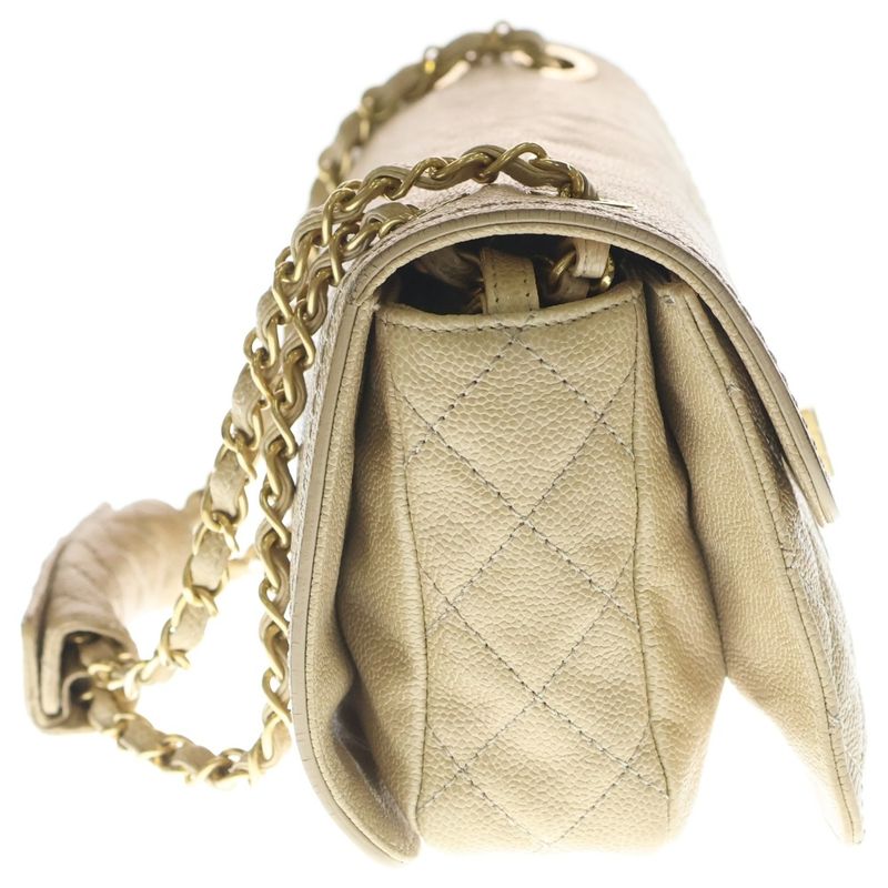 Chanel Quilted 2.55 S Flap Chain Shoulder Bag Beige Soft Caviar