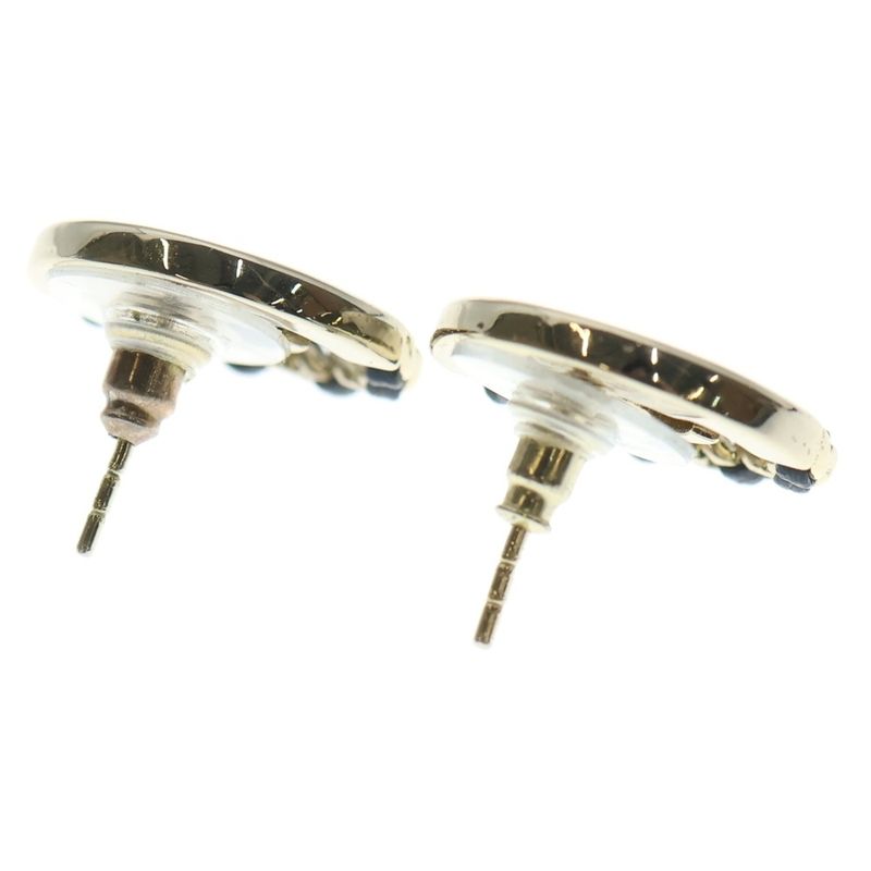 Chanel CC Logo Round Earrings Gold Black